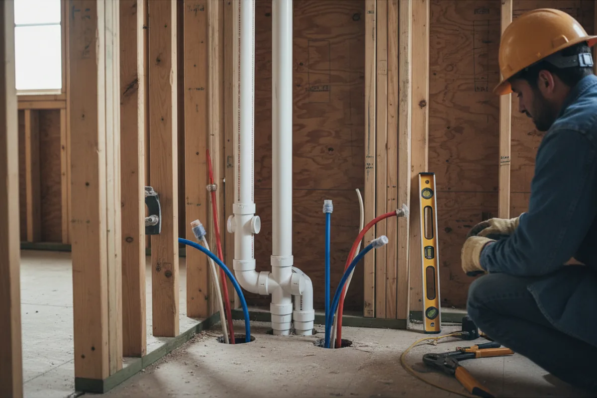 Drain and supply rough-in during Leak Detection in Massapequa